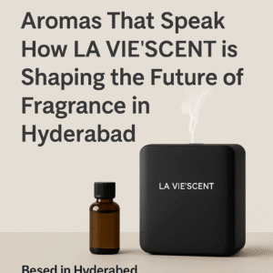 Luxury aroma diffuser and scent marketing device in Hyderabad, LA VIE'SCENT, with a sleek black design and aromatic essential oils for a calming atmosphere.